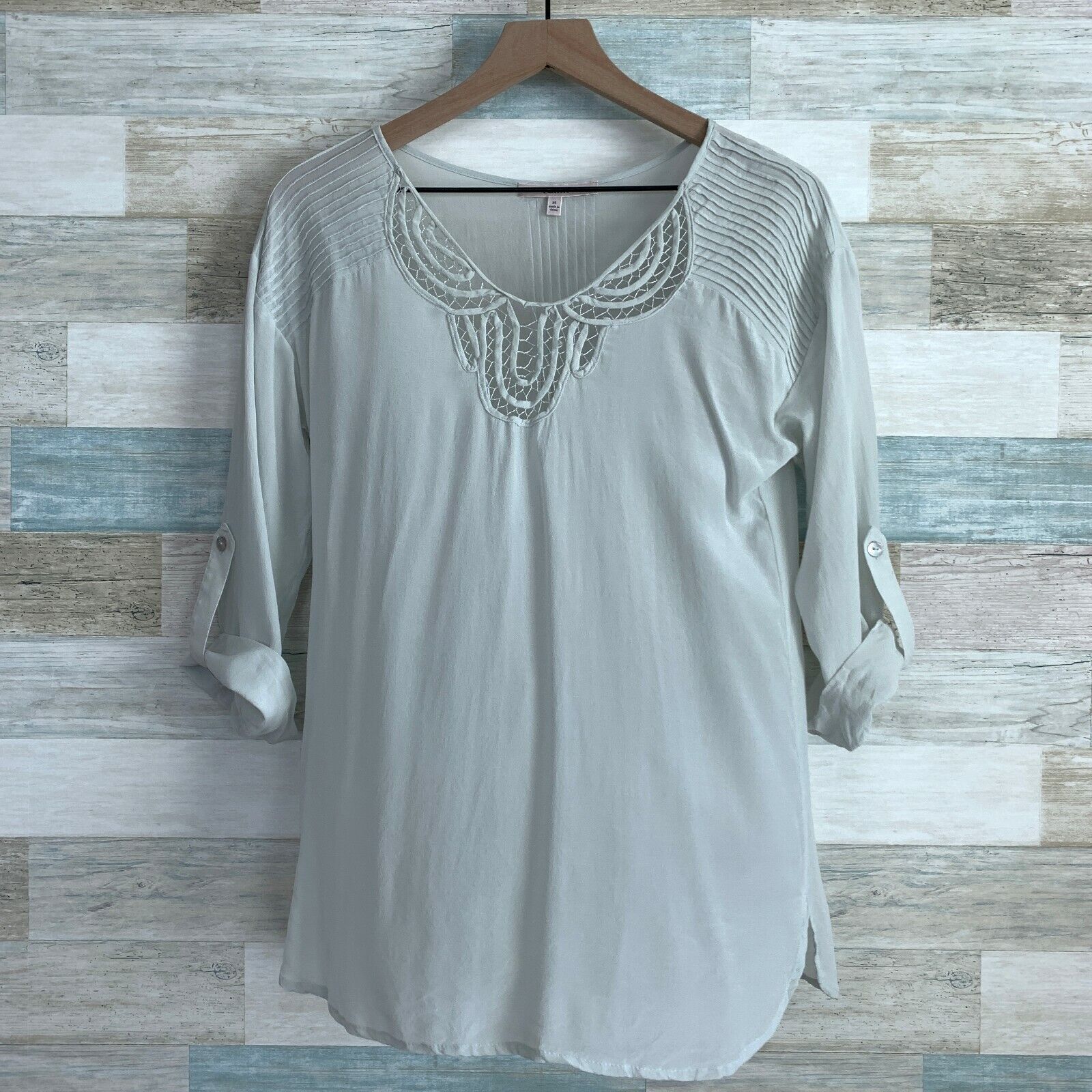 Other Daniel Rainn Silk Pleated Lace Blouse Blue Crepe De Chine XS Size XS / US 0-2 / IT 36-38 - 1 Thumbnail