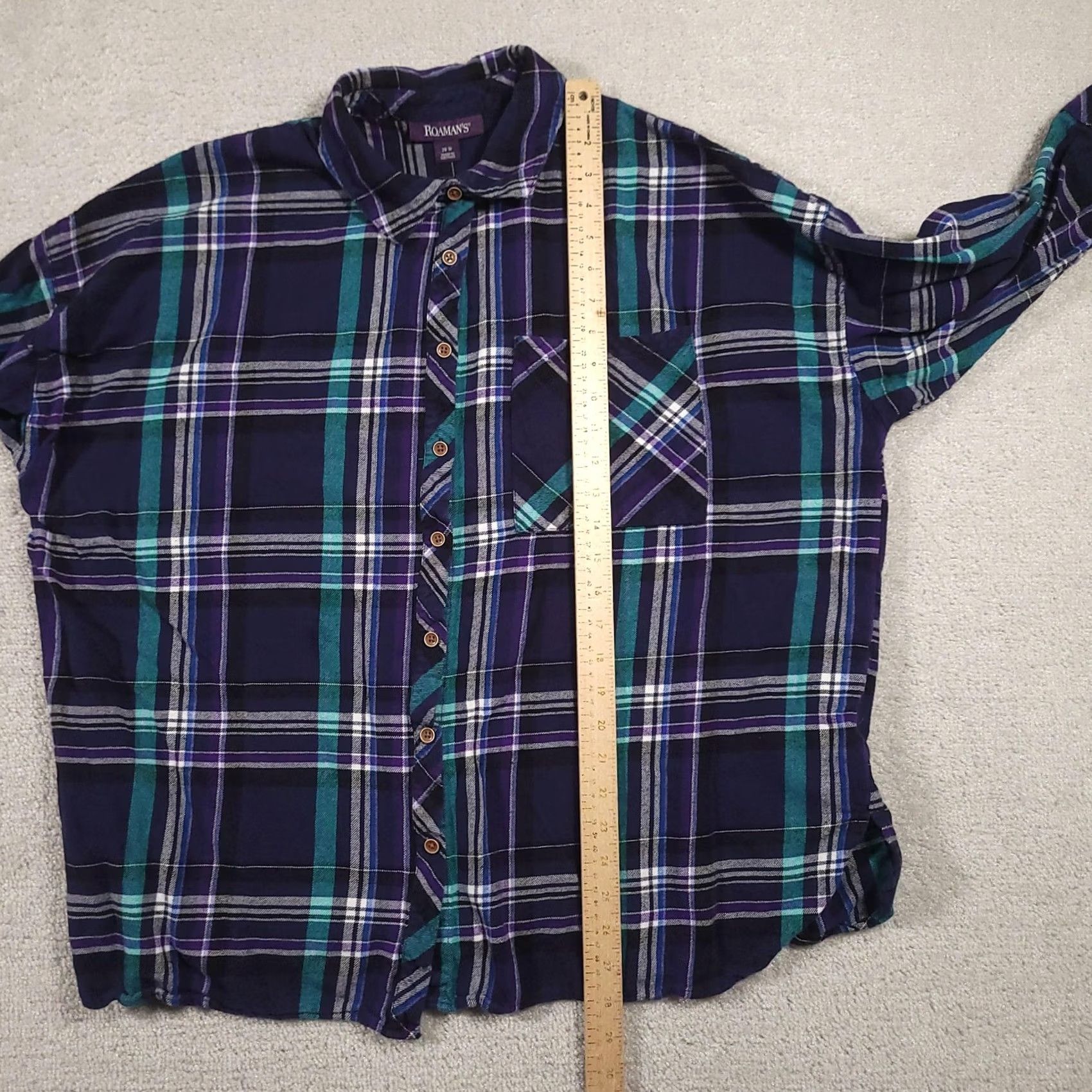Vintage Roaman's Shirt Womens 20W Blue Purple Plaid Button Front 100% Cotton Casual Size 3XL / US 20-22 - 7 Thumbnail