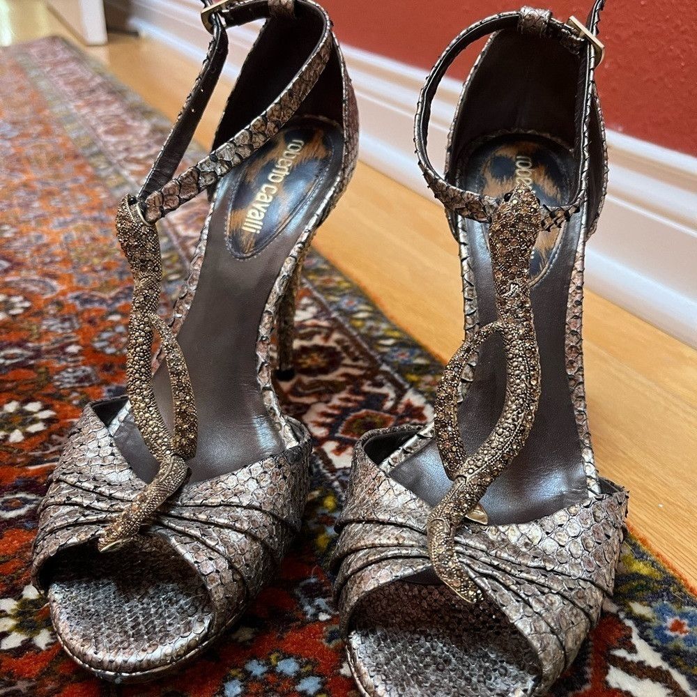 Roberto Cavalli STUNNING ROBERTO CAVALLI SNAKE HEELS Size US 8 / IT 38 - 1 Thumbnail