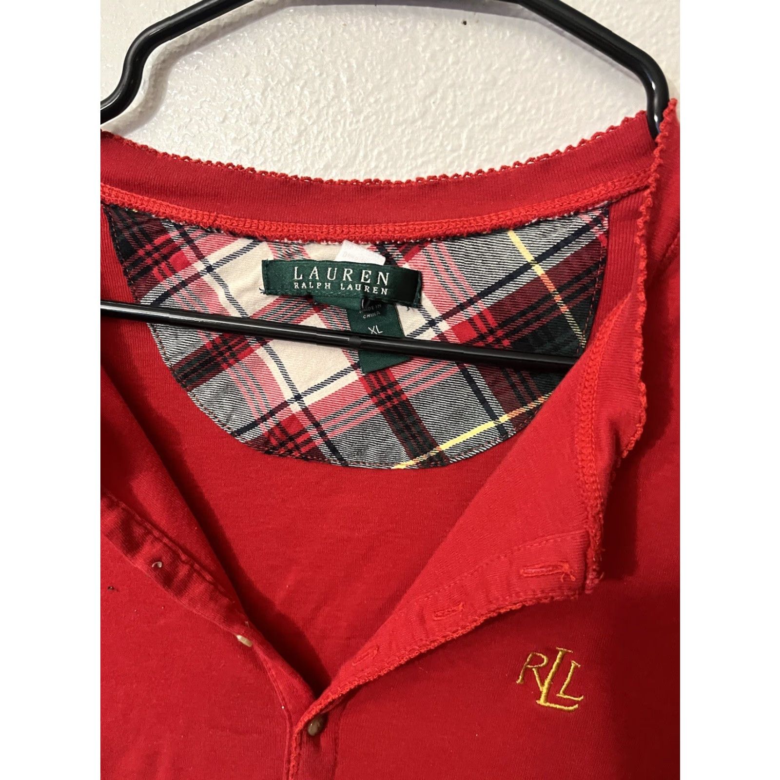 Ralph Lauren Lauren Ralph Lauren Red Long Sleeve Henley Pajama Shirt Womens XL Embroidered Classic Size XL / US 12-14 / IT 48-50 - 2 Thumbnail