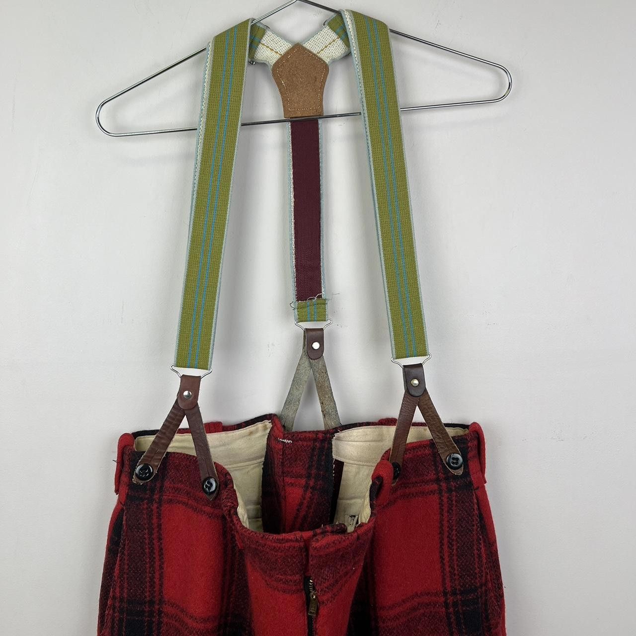 Vintage Vintage Red Black Plaid Wool Trousers with Suspenders 80s Size US 34 / EU 50 - 2 Thumbnail