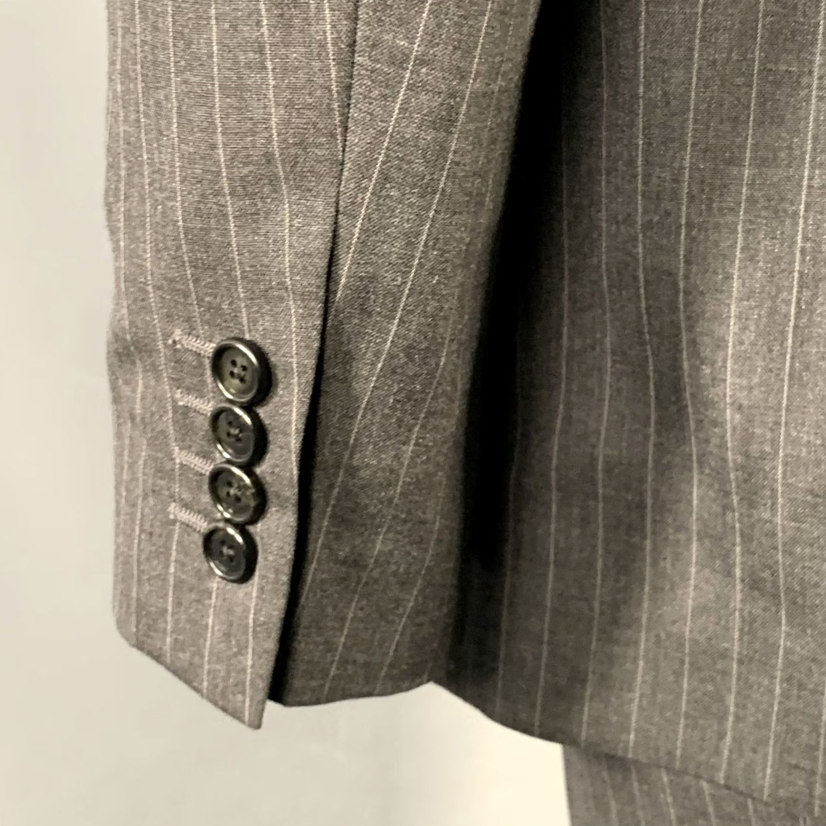 Celine CELINE Size 44 Regular Grey Charcoal Stripe Wool Polyester Suit Size 44R - 6 Thumbnail