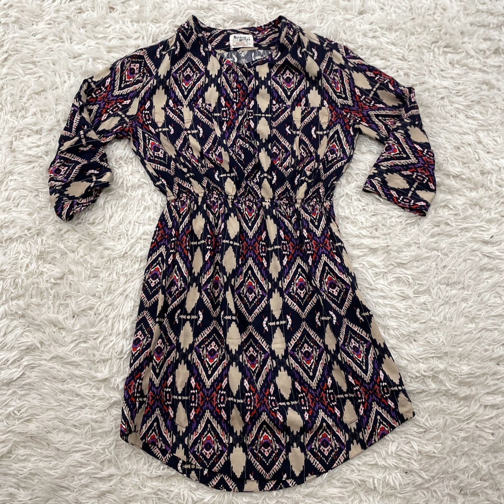 Anthropologie Anthropologie Shirt Dress Women 4 Purple Boho Aztec Western Y2k Geometric 3/4 Sleeve Button Pockets Multicolor Short Dress Style: Shirt Dress Size S / US 4 / IT 40 - 2 Thumbnail