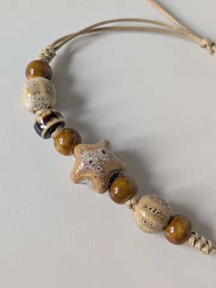 Jewelry Ceramic & Wax Cord Bracelet | Adjustable, Artistic Design Size ONE SIZE - 5 Thumbnail