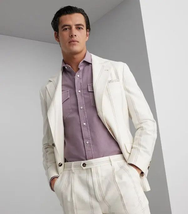 Brunello Cucinelli o1y0526 Single-breasted Blazer in White Size US XL / EU 56 / 4 - 5 Thumbnail