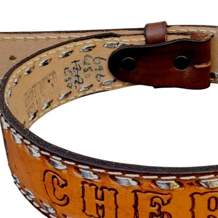 Handmade Vintage Tooled Leather Western Belt Cheryl USA 26 - 29 Waist Size ONE SIZE - 9 Thumbnail