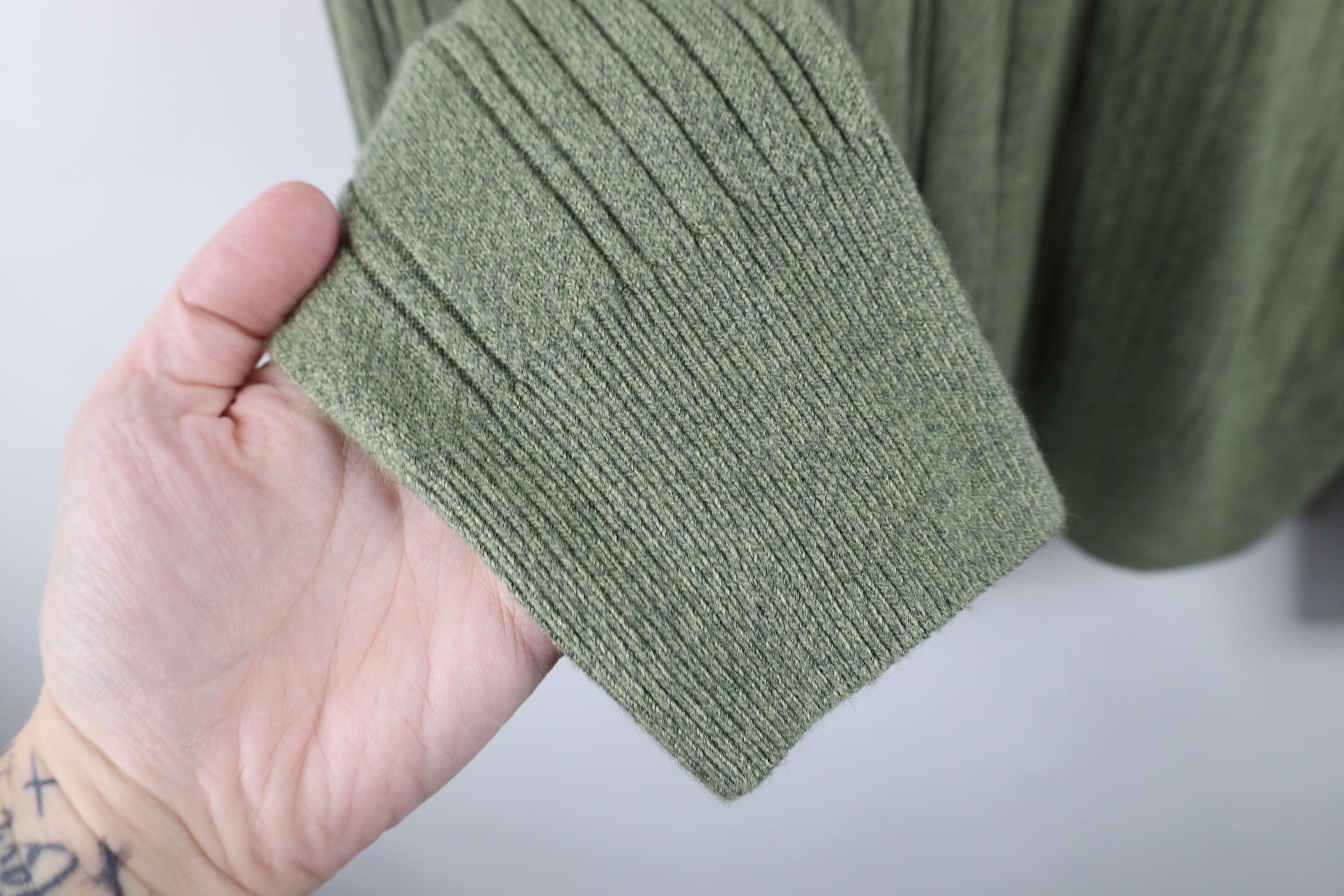 Vintage Vintage 90s Streetwear Cable Knit Collared Sweater Green Size US L / EU 52-54 / 3 - 6 Thumbnail
