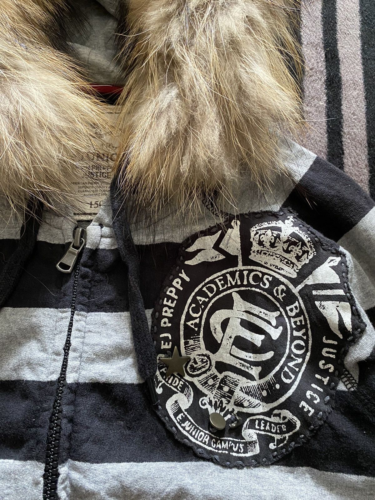 Le Grande Bleu (L.G.B.) E-junior striped faux fur hoodie japanese brand Size US L / EU 52-54 / 3 - 3 Thumbnail