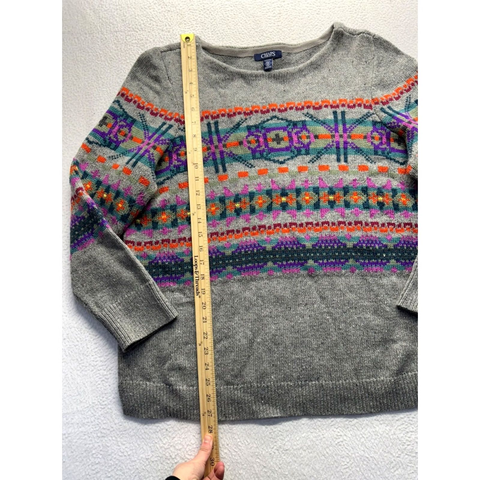 Chaps Chaps Women Fair Isle Sweater 2XL Gray Pullover Size XXL / US 16-18 / IT 52-54 - 5 Thumbnail