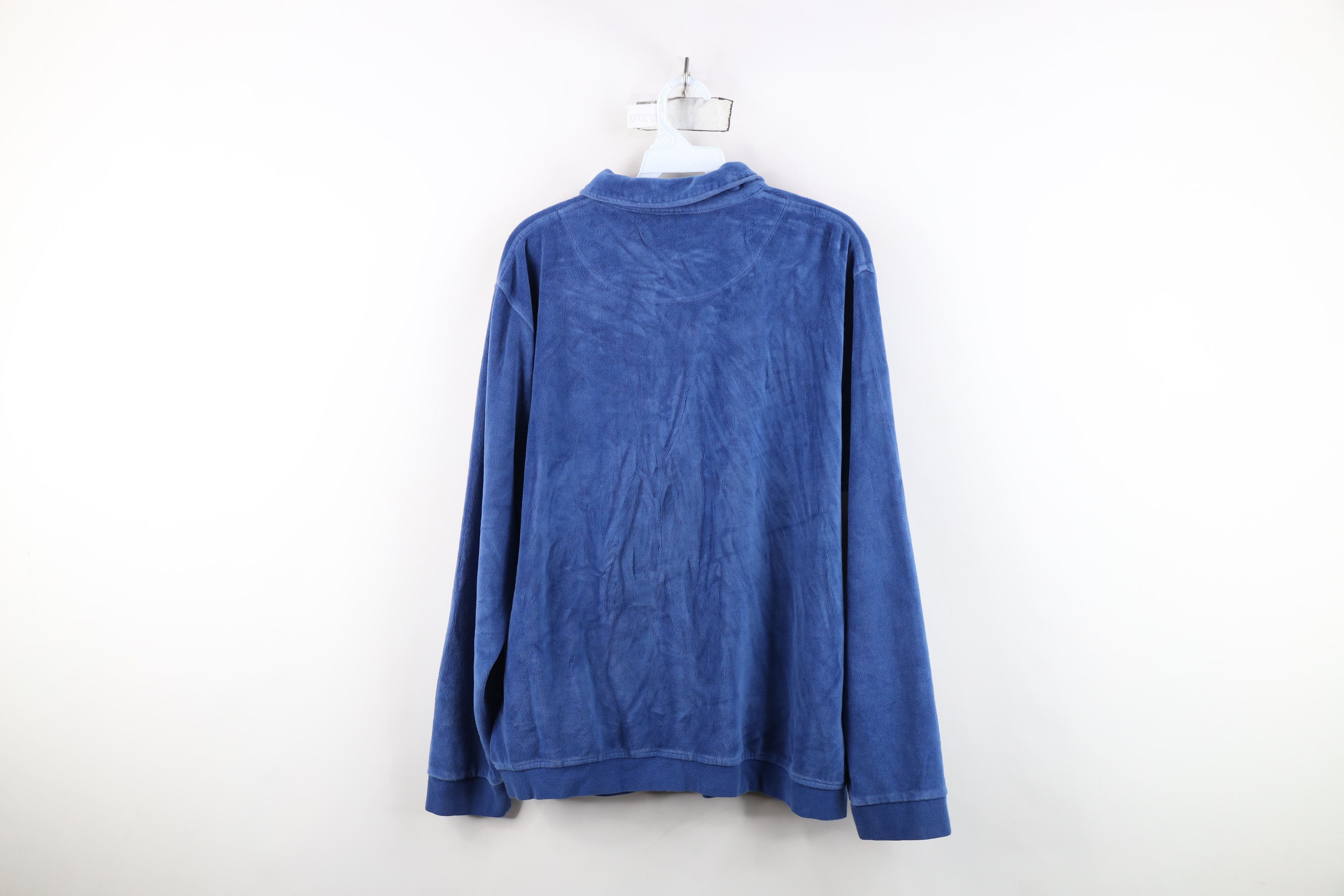 Vintage Vintage 90s Streetwear Velour Collared Pullover Sweater Blue Size US M / EU 48-50 / 2 - 12 Thumbnail