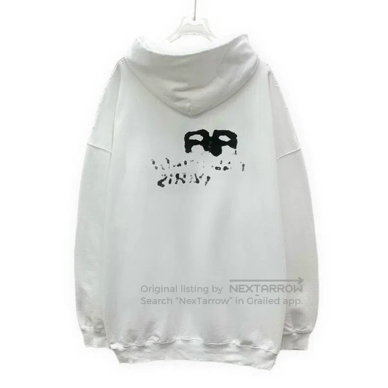Balenciaga Balenciaga White Distressed Splatter Logo Print Cotton Hoo Size US M / EU 48-50 / 2 - 2 Thumbnail