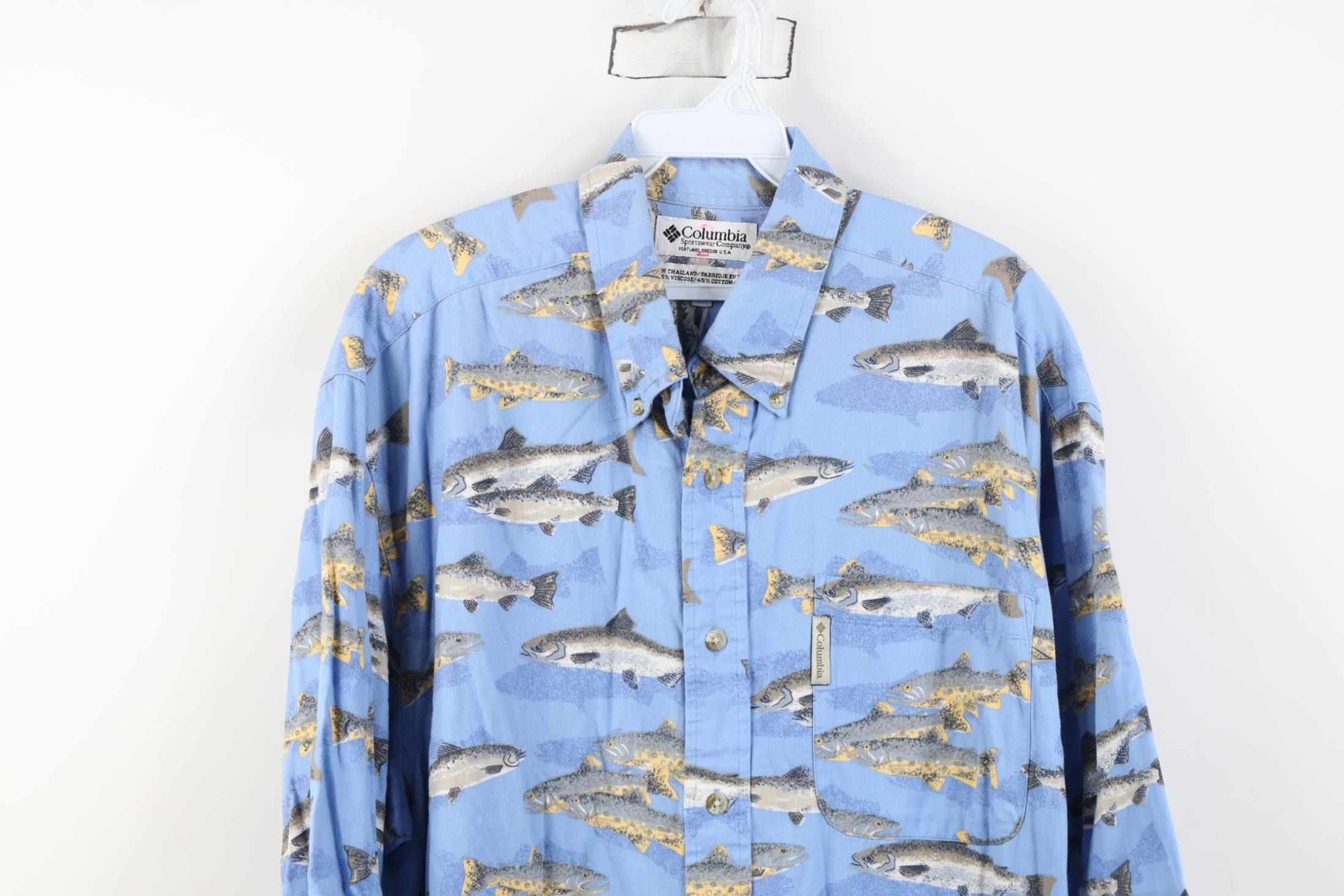 Columbia Vintage 90s Columbia Fish All Over Print Button Down Shirt Size US M / EU 48-50 / 2 - 2 Thumbnail