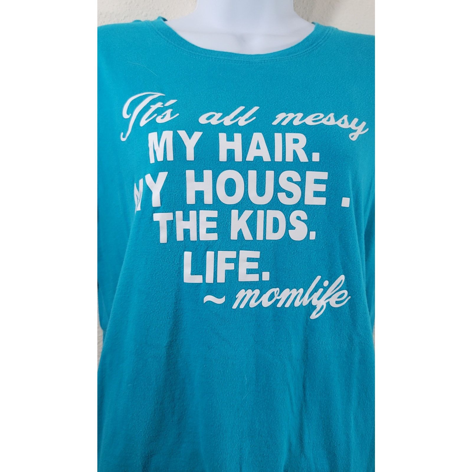 Gildan Teal Graphic Its All Messy Hair House Kids Mom Life Top L Size L / US 10 / IT 46 - 5 Thumbnail