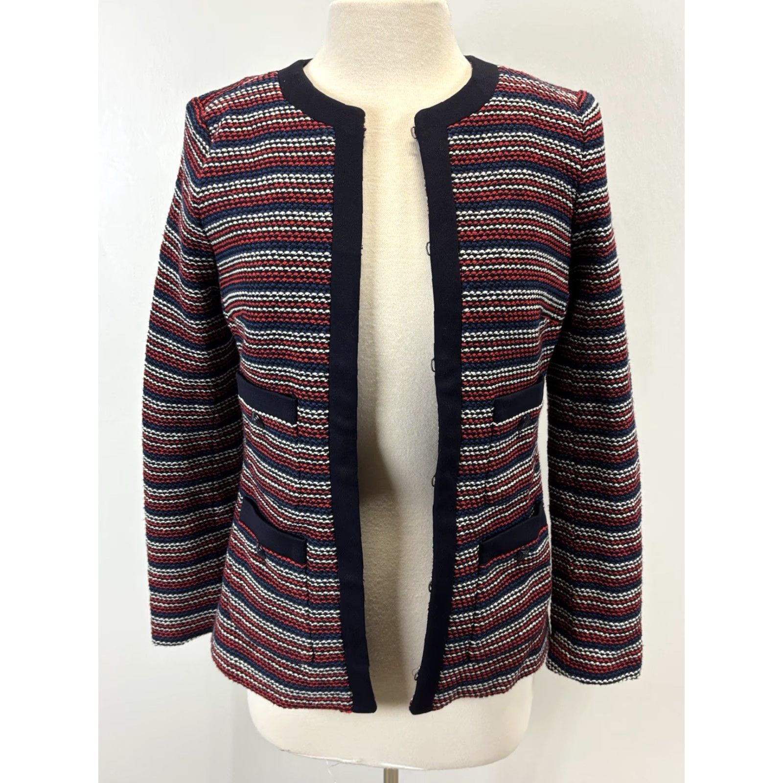 Talbots Talbots Blazer Jacket Adult XS Navy Red White Striped Bouclé Classic Career Womens Size XS / US 0-2 / IT 36-38 - 7 Thumbnail