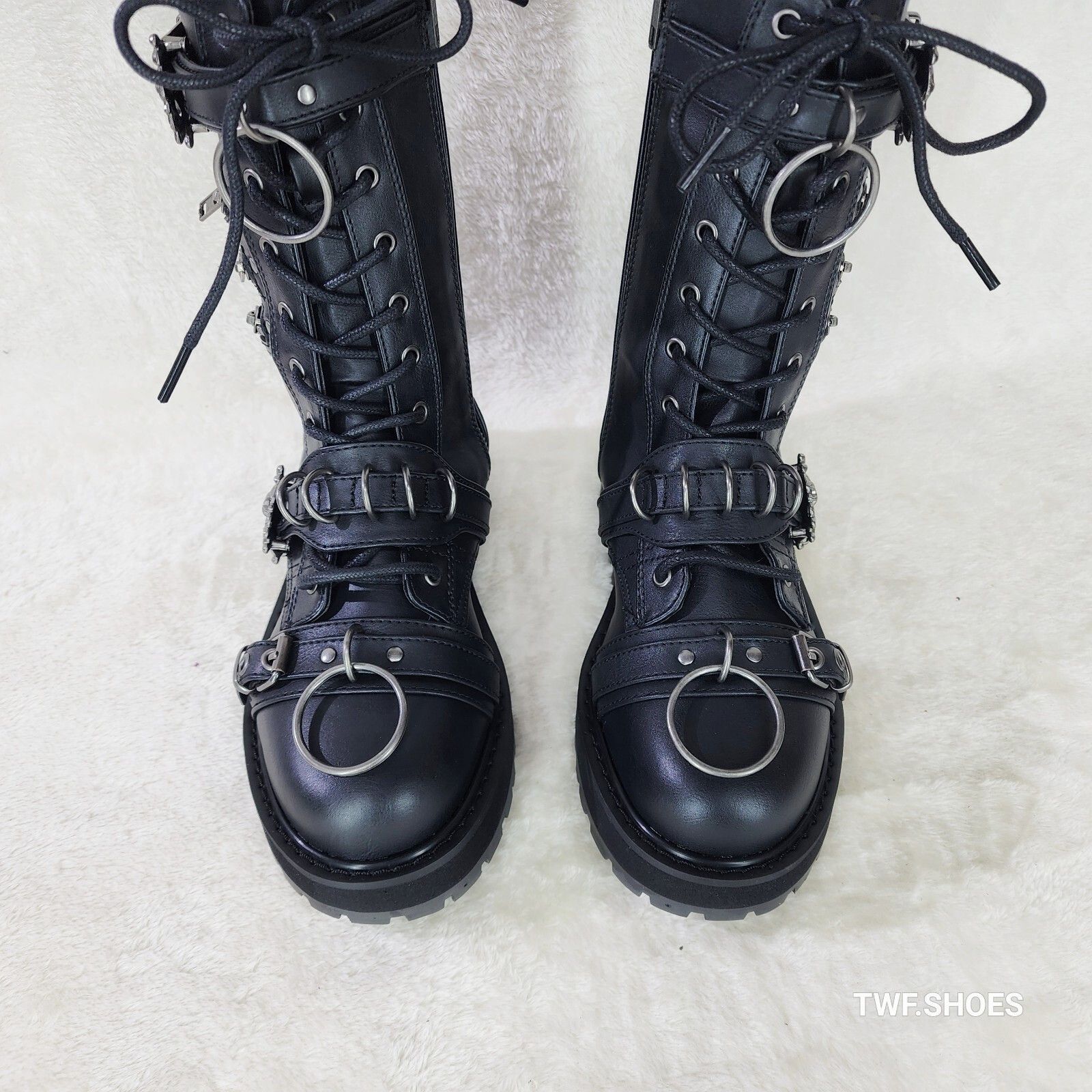 Demonia Cult DEMONIA Valor Goth Combat Biker Ankle Boots Black Matte Men Size US 8 / EU 41 - 8 Thumbnail
