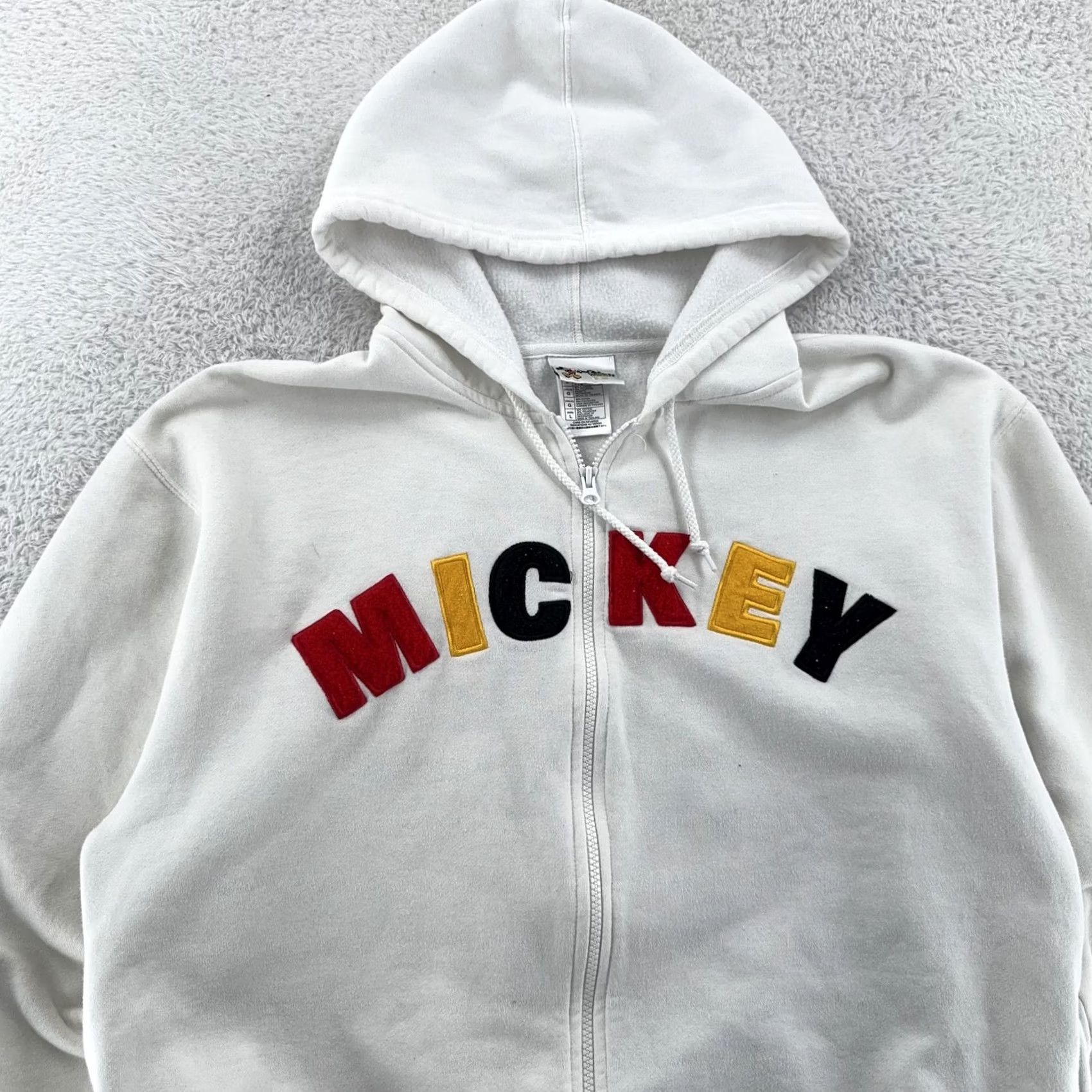 Disney Walt Disney World Hoodie Mickey Mouse Embroidered Full Zip Bomber Jacket Mens Medium White Cotton Polyester Lined Pockets Hooded Zip Front Size US M / EU 48-50 / 2 - 2 Thumbnail