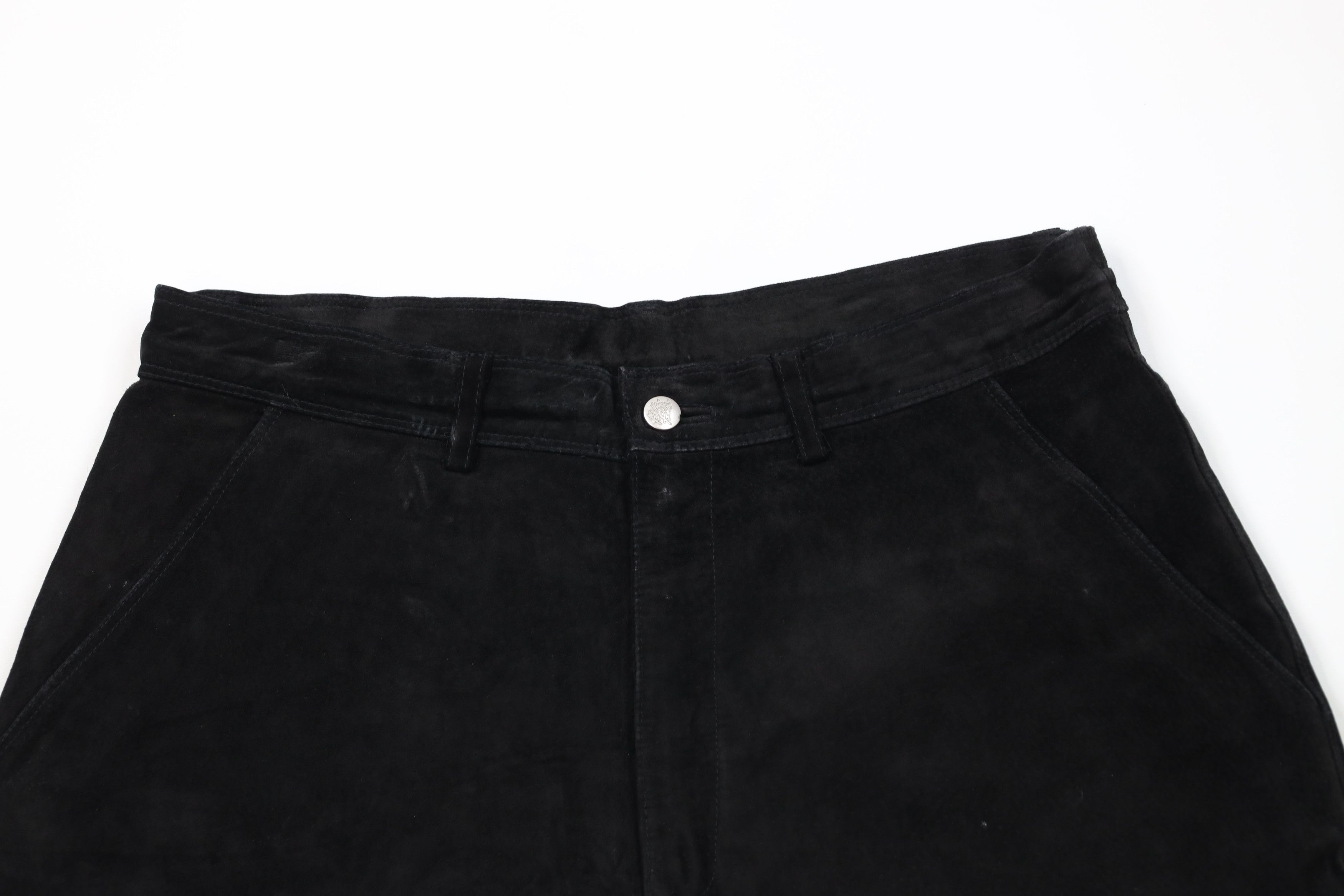 Pelle Pelle × Vintage Vintage 90s Pelle Pelle Suede Leather Baggy Shorts Black Size US 36 / EU 52 - 2 Thumbnail
