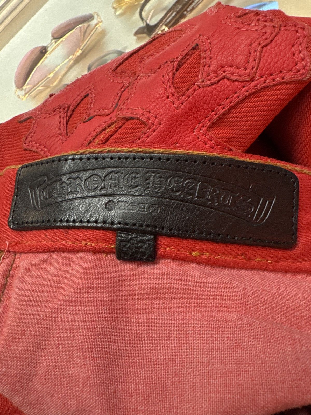 Chrome Hearts Red Denim Paris Exclusive 'Red Crosses' Size US 33 - 18 Thumbnail