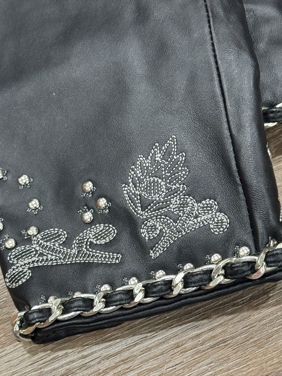 Guillaume Embroidered Leather Jacket Chain Trim Studded