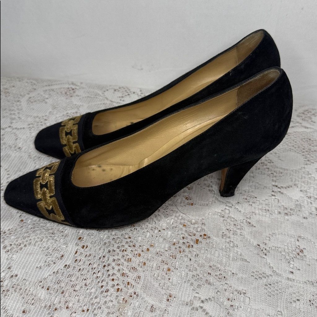 Sergio Rossi Sergio Rossi x Kurt Geiger suede & satin embroidered heels 8 Size US 8 / IT 38 - 5 Thumbnail