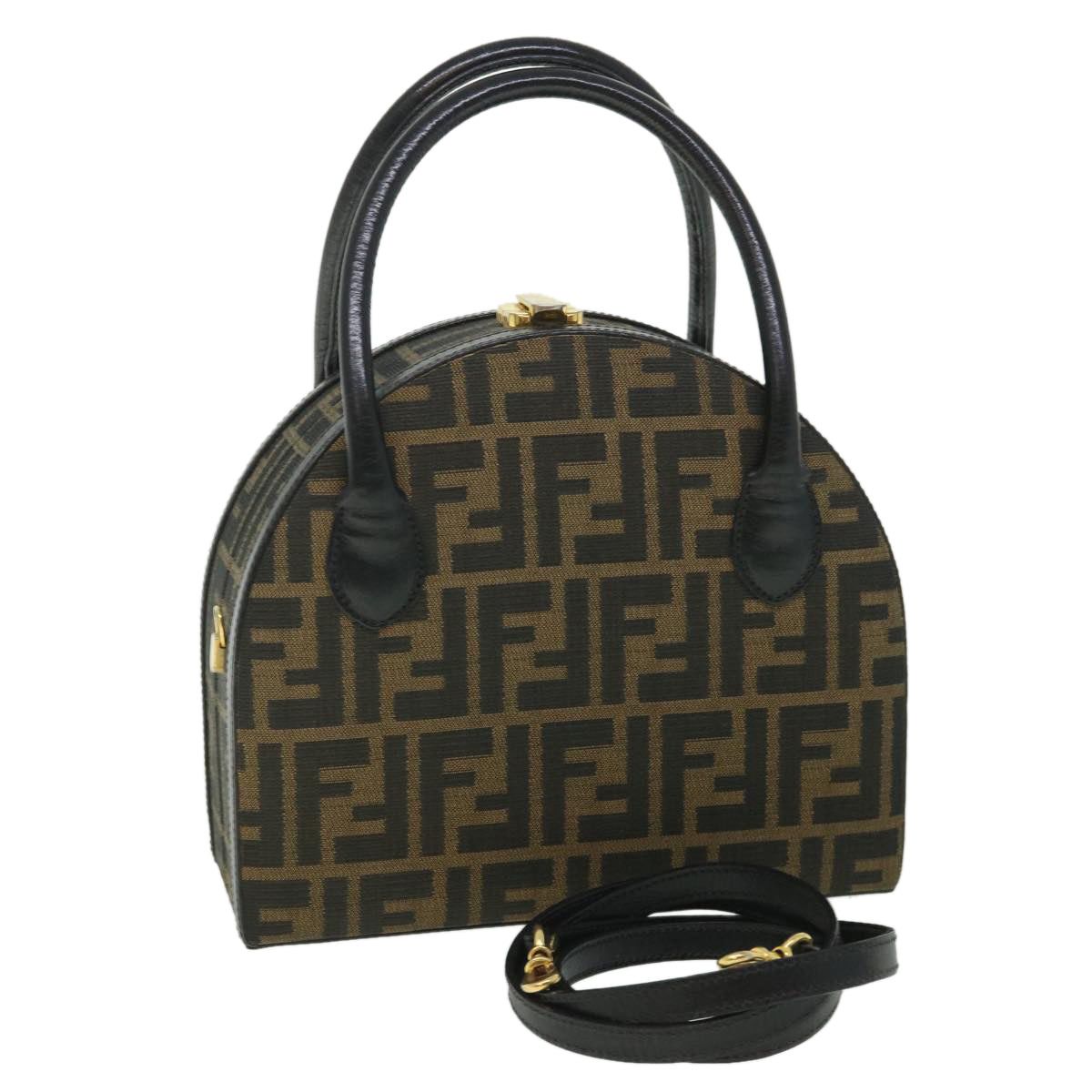 image of Fendi Zucca Canvas Hand Bag 2Way Black Brown Auth Ar10368B, Women's