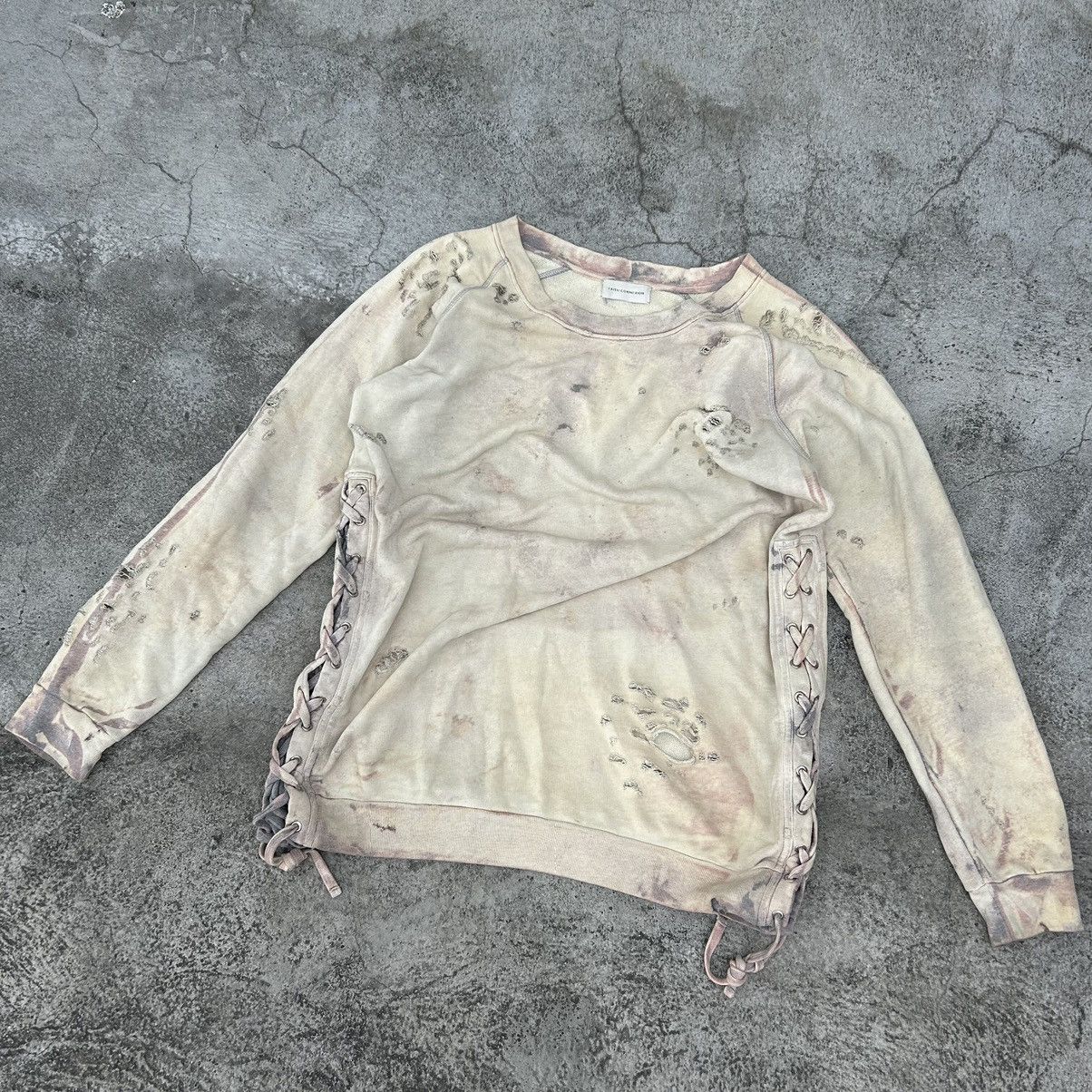 image of Faith Connexion - Oversized Laced Bleached Sweater in Yellow, Men's (Size XL)