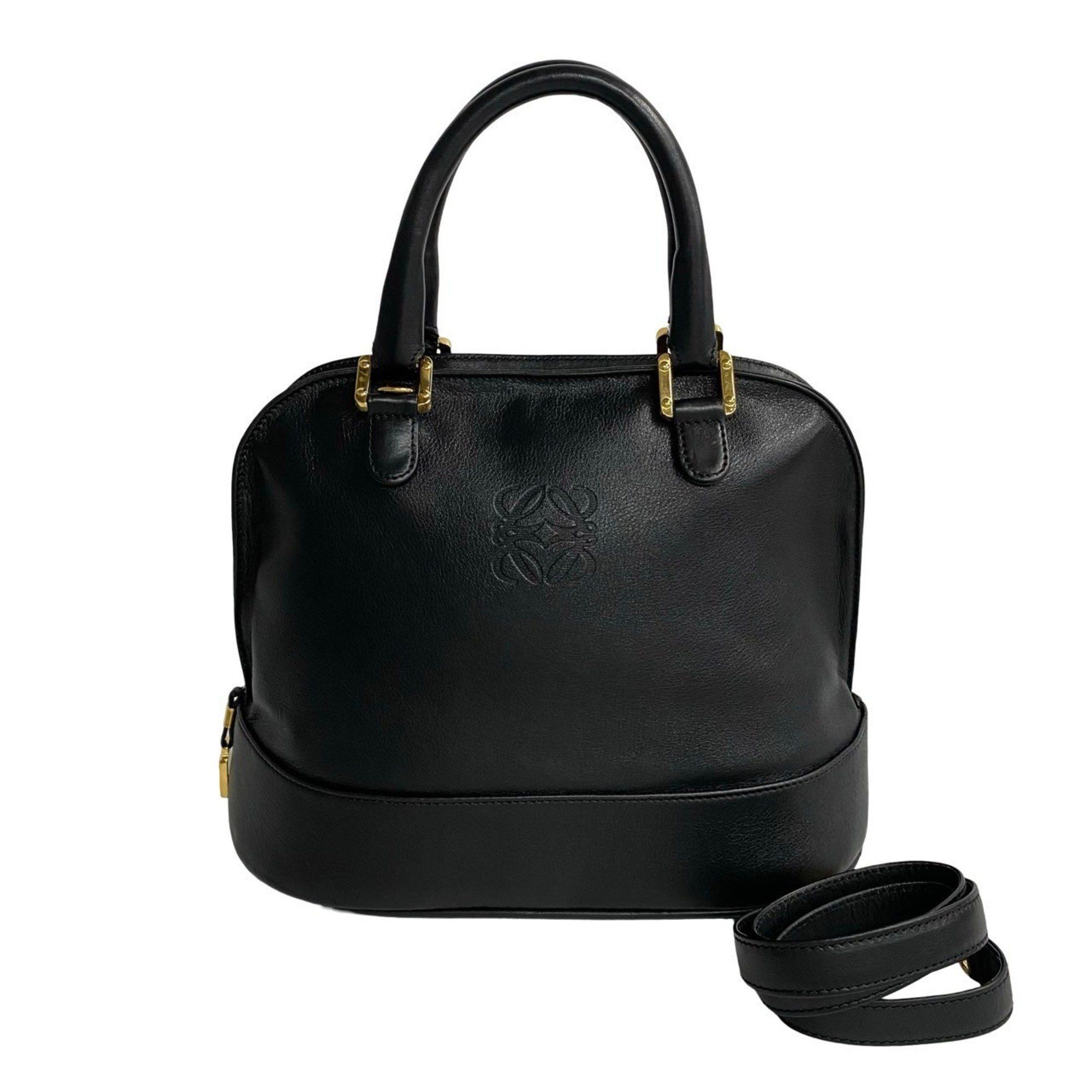 image of Loewe Anagram Leather 2Way Handbag Boston Bag Shoulder Black 60852, Women's