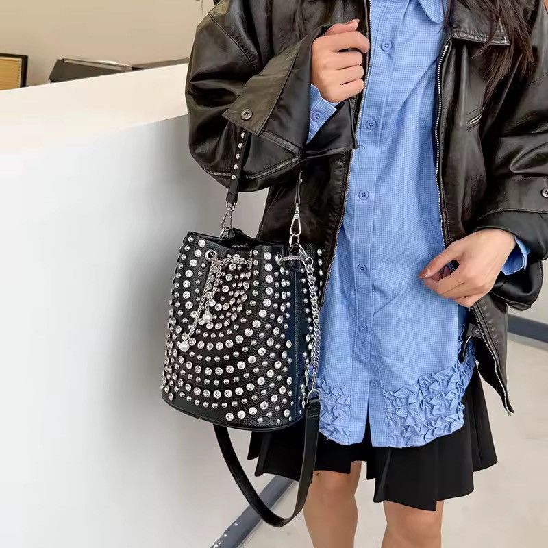 Other Punk Rhinestone Rivets PU Leather Streetwear Crossbody Bag Size ONE SIZE - 1 Thumbnail