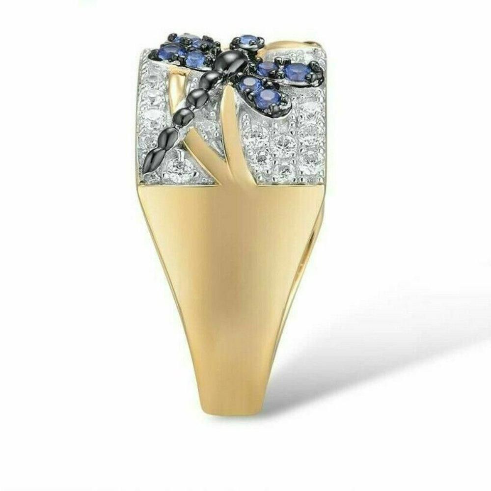 Designer Blue Dragonfly Inlaid Crystal Gold Ring - Size 6 Size ONE SIZE - 6 Thumbnail