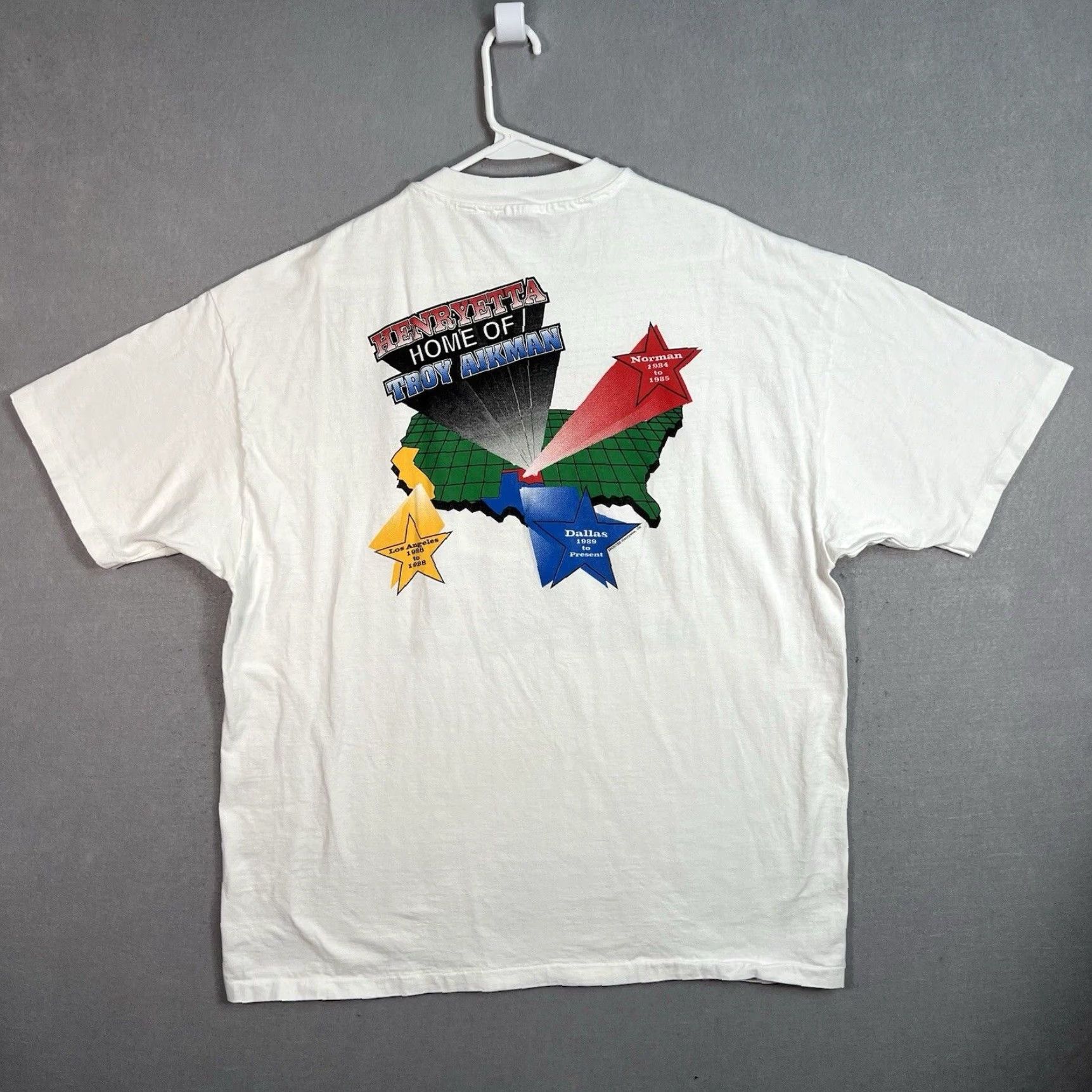 Hanes Troy Aikman Cowboys Mens 2XL Extra Large White Vintage 90s Football T Shirt Size US XXL / EU 58 / 5 - 2 Thumbnail