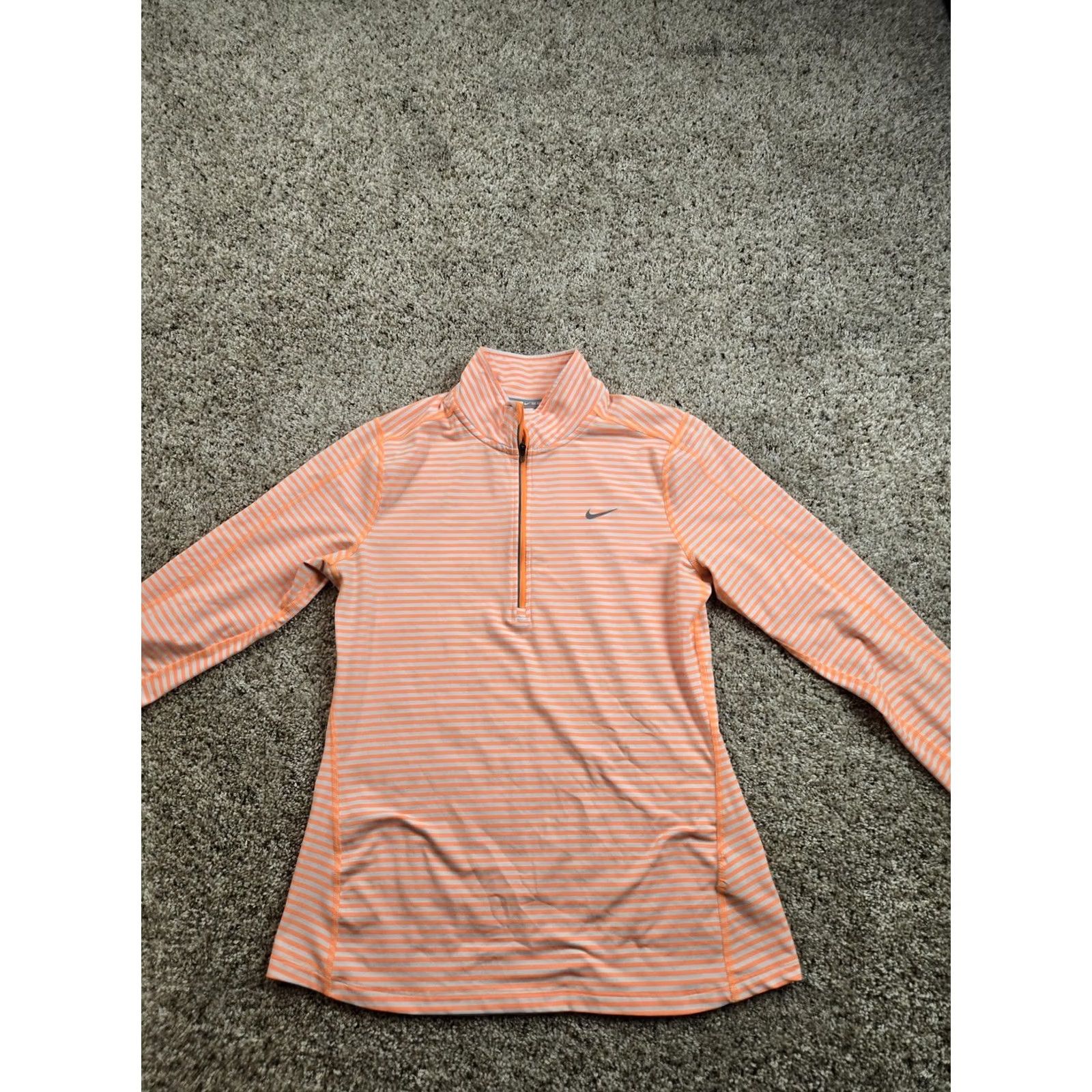 Nike Nike Dri-FIT Pullover Shirt Womens M Orange Stripe 1/4 Zip Running Top Size M / US 6-8 / IT 42-44 - 4 Thumbnail