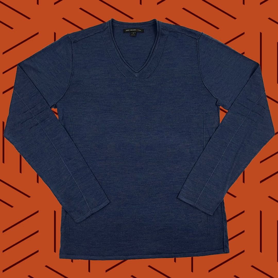 John Varvatos John Varvatos Sweater Mens M Blue V-Neck Pullover Wool Blend Smart Casual Knit Shirt Size US M / EU 48-50 / 2 - 1 Thumbnail