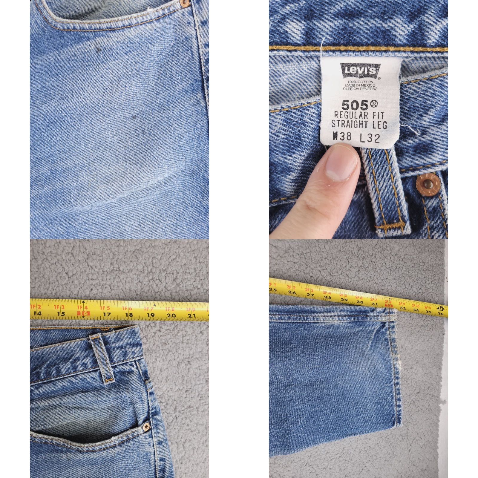 Levi's VINTAGE Levi's Jeans Mens 505 Straight 36x32 Blue Medium Wash Distressed Denim Regular Fit Button Size US 36 / EU 52 - 8 Thumbnail