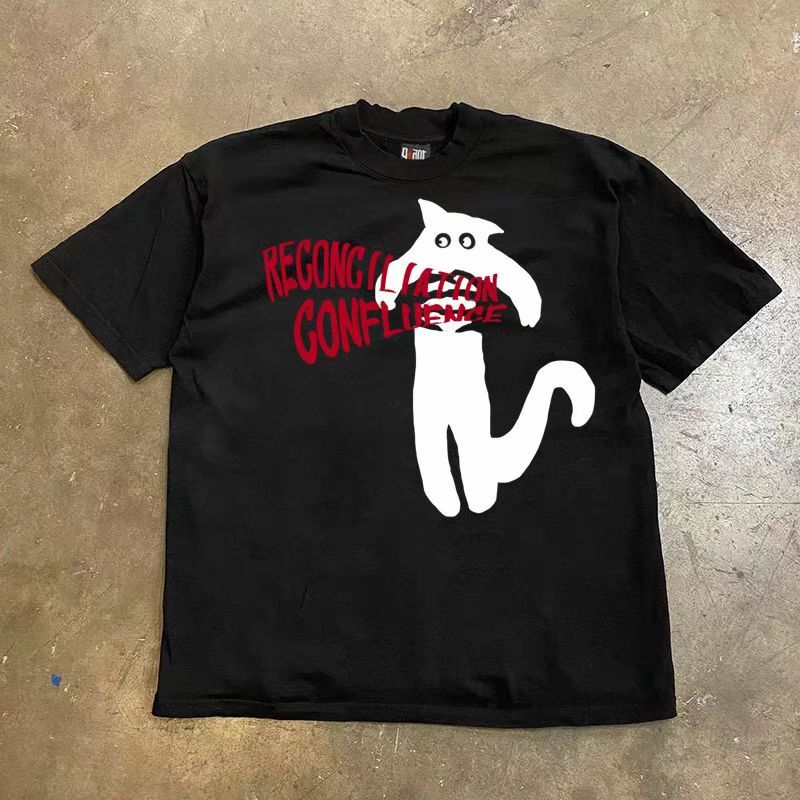 Designer × Vintage Black Loose Creative Printed Short Sleeve T-Shirt Size US L / EU 52-54 / 3 - 2 Thumbnail