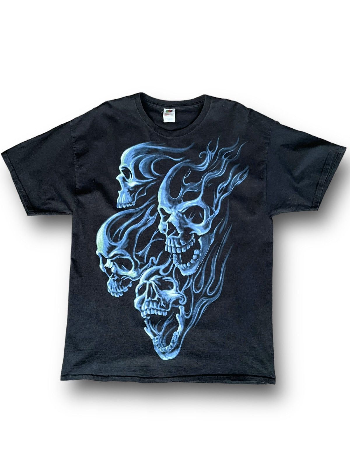 Affliction × Vintage Vintage Y2K Baggy Skull Pile Flame Cyber Goth Grunge Tee Size US XL / EU 56 / 4 - 1 Thumbnail