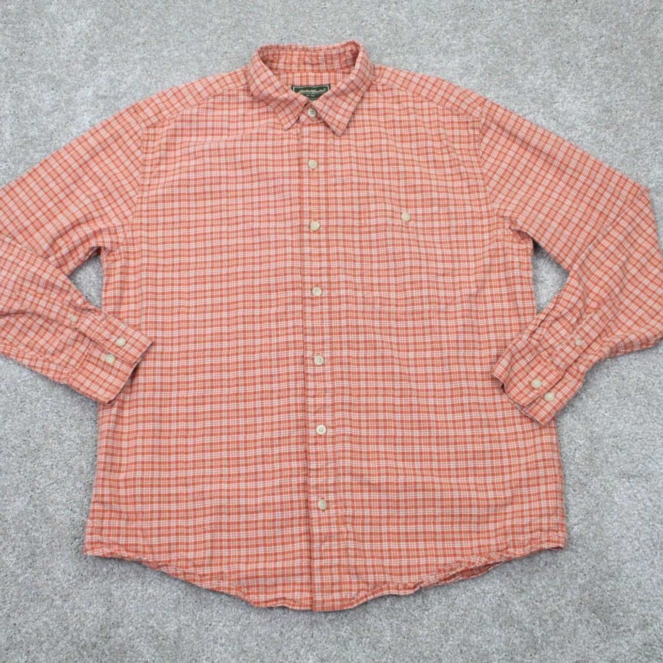 Eddie Bauer Eddie Bauer Shirt Mens Large Orange/White Check Cotton Long Sleeve Button Up Size US L / EU 52-54 / 3 - 2 Thumbnail