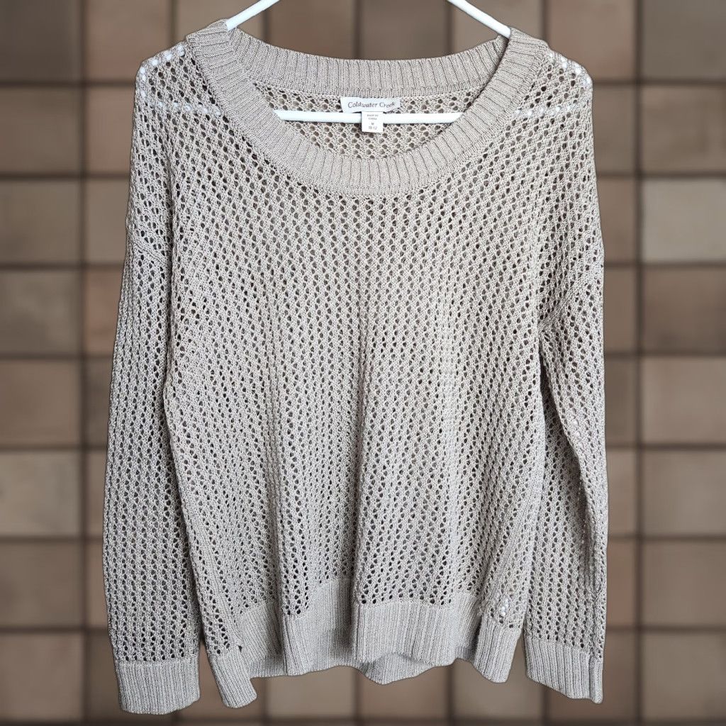 Coldwater Creek Coldwater Creek Womens Beige Ramie Blend Crochet Open Knit Crewneck LS Sweater |M| Size M / US 6-8 / IT 42-44 - 1 Thumbnail