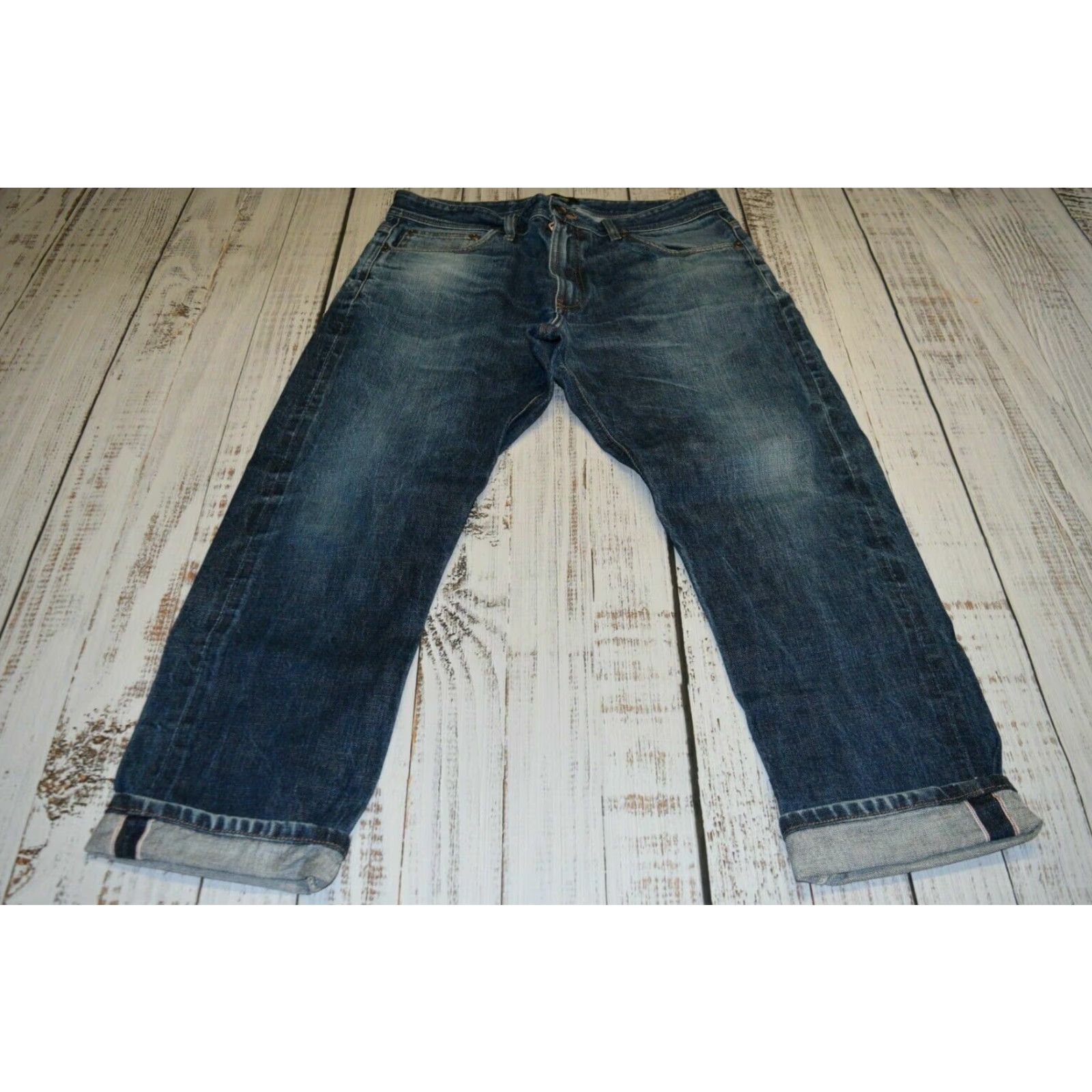Denime Todd Shelton Mens Tapered Fit Jeans Medium Wash 35x27.5 Selvedge Cotton Denim Size US 35 - 4 Thumbnail
