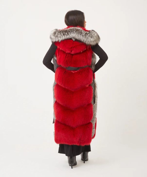 Other Women’s Silver and Red Dyed Fox Fur Long Vest Size L / US 10 / IT 46 - 4 Thumbnail