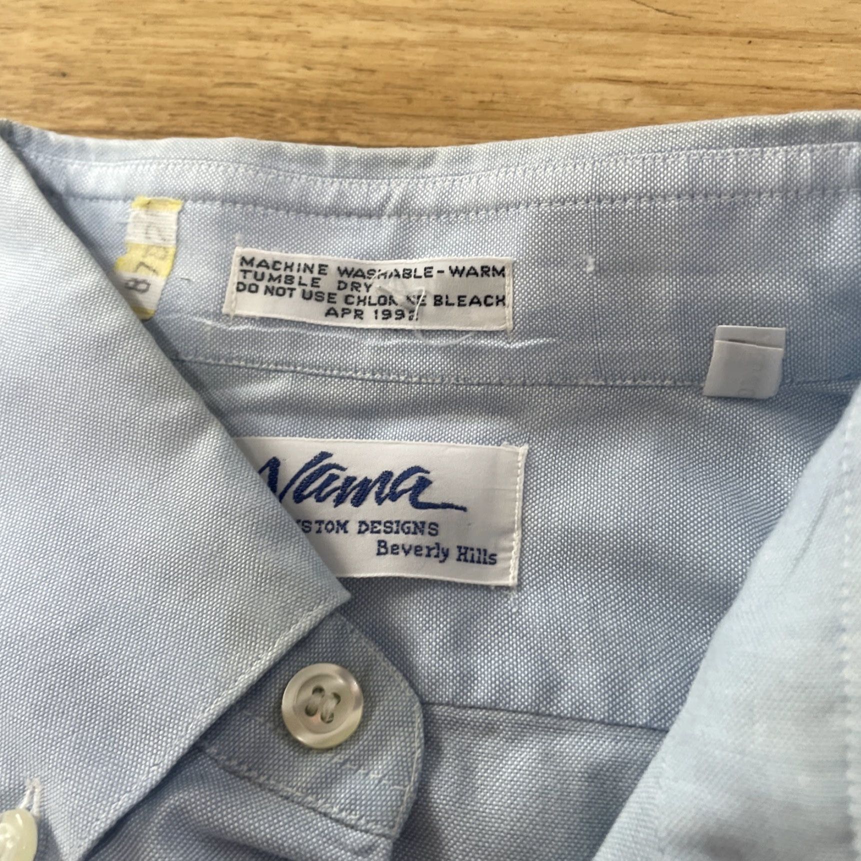 Vintage VINTAGE NAMA BEVERLY HILLS Dress Shirt VTG 90s Men L Blue Oxford 44" Button-Up Size 40R - 6 Thumbnail