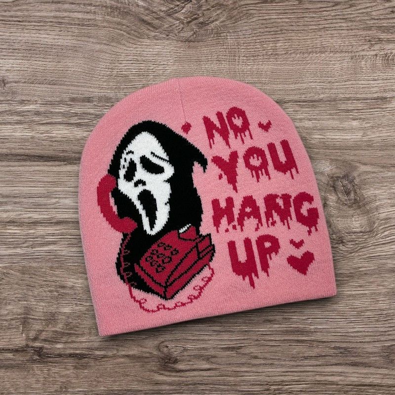 The Unbranded Brand Y2K ALT Grunge Scream Skull Beanie | Pink Punk Opium Hat Size ONE SIZE - 1 Preview