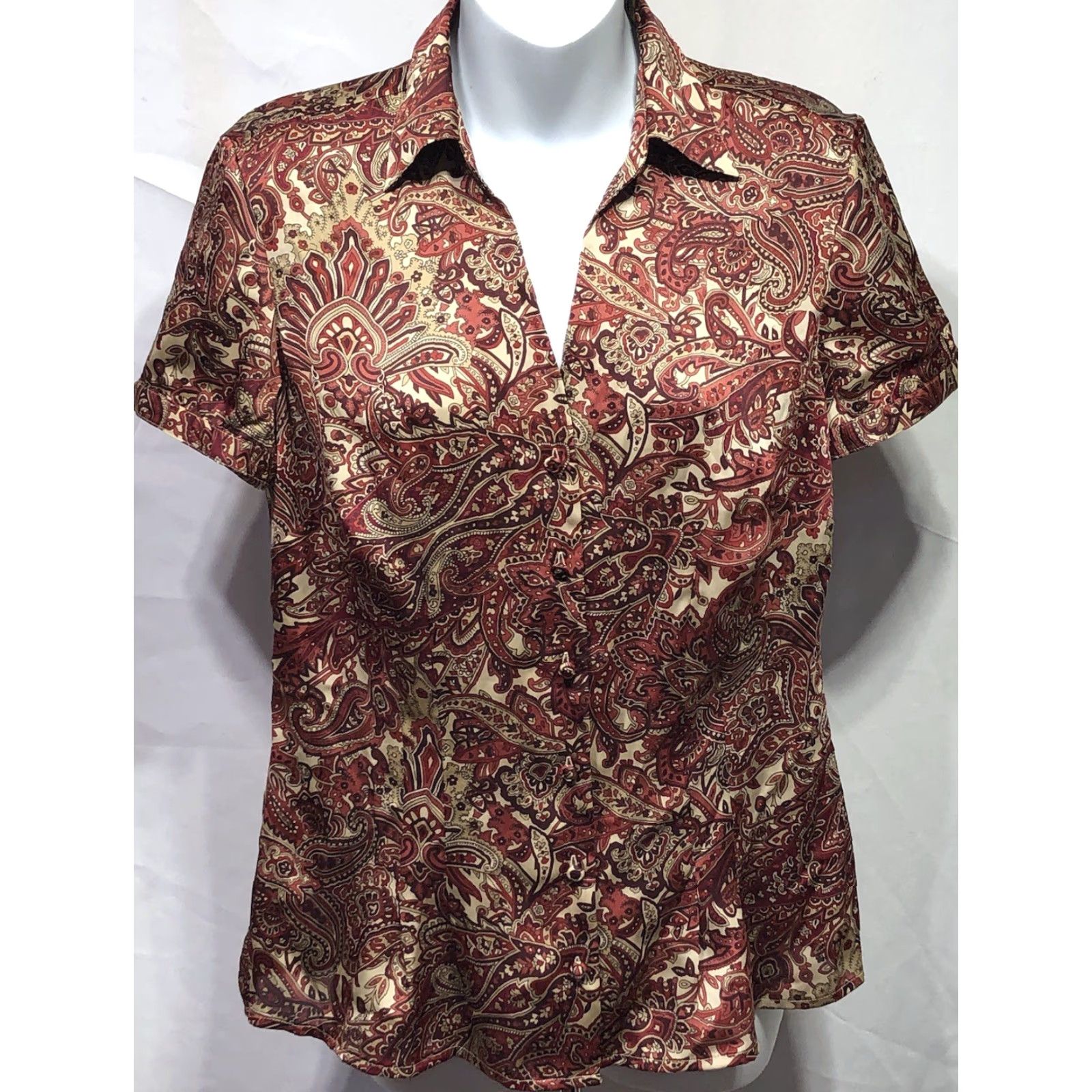 Ann Taylor Ann Taylor Loft Blouse 8 Multicolor V-Neck Geometric Short Sleeve Casual Wear Womens Size M / US 6-8 / IT 42-44 - 6 Thumbnail