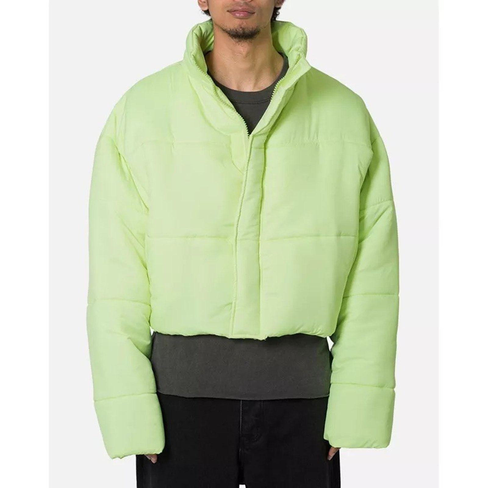 MNML Cropped Puffer Jacket in Green Size 2XL