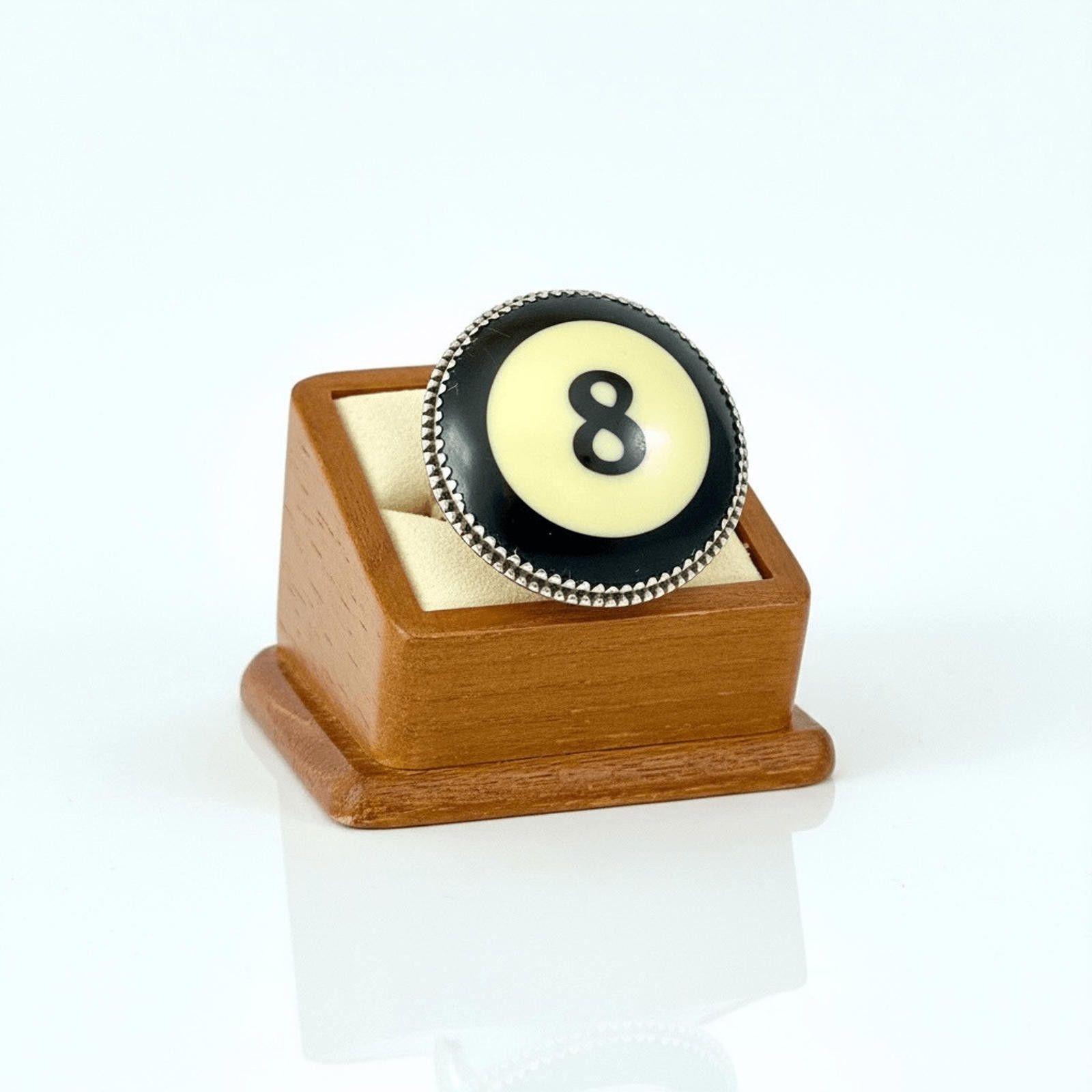 NBDN Nobrandedon Unique Billiard Ball # 8 Statement Ring Silver Adjustable Size ONE SIZE - 1 Thumbnail