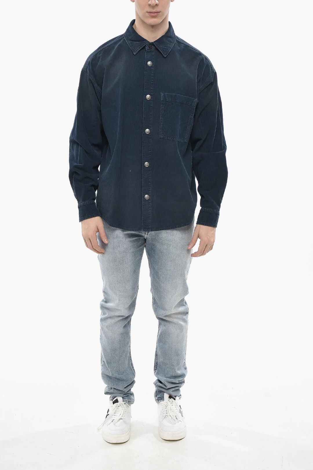 Palm Angels og1mm0226 Ribbed Velour Overshirt in Blue Size US L / EU 52-54 / 3 - 4 Thumbnail