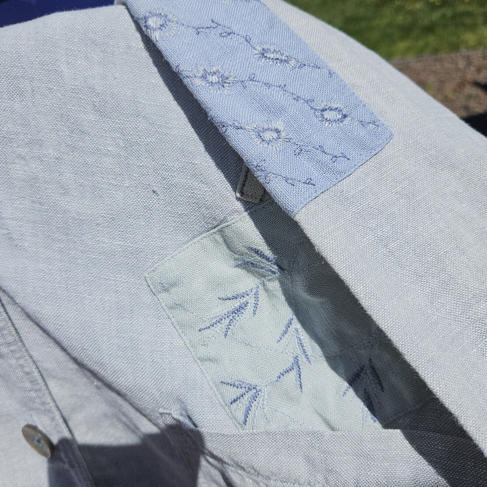 Vintage J JIll Unstructured Linen Jacket Womens M Sage Lagenlook Emb Size M / US 6-8 / IT 42-44 - 15 Thumbnail
