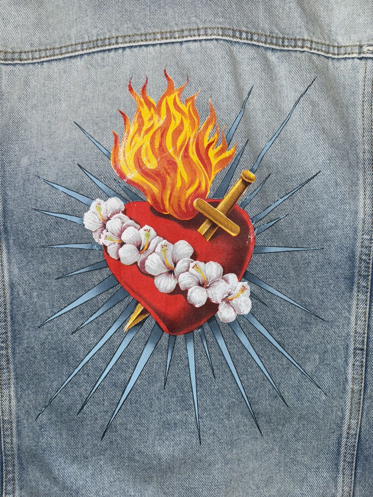 Palm Angels Palm Angels Sacred Heart Denim Jacket Size US S / EU 44-46 / 1 - 3 Thumbnail