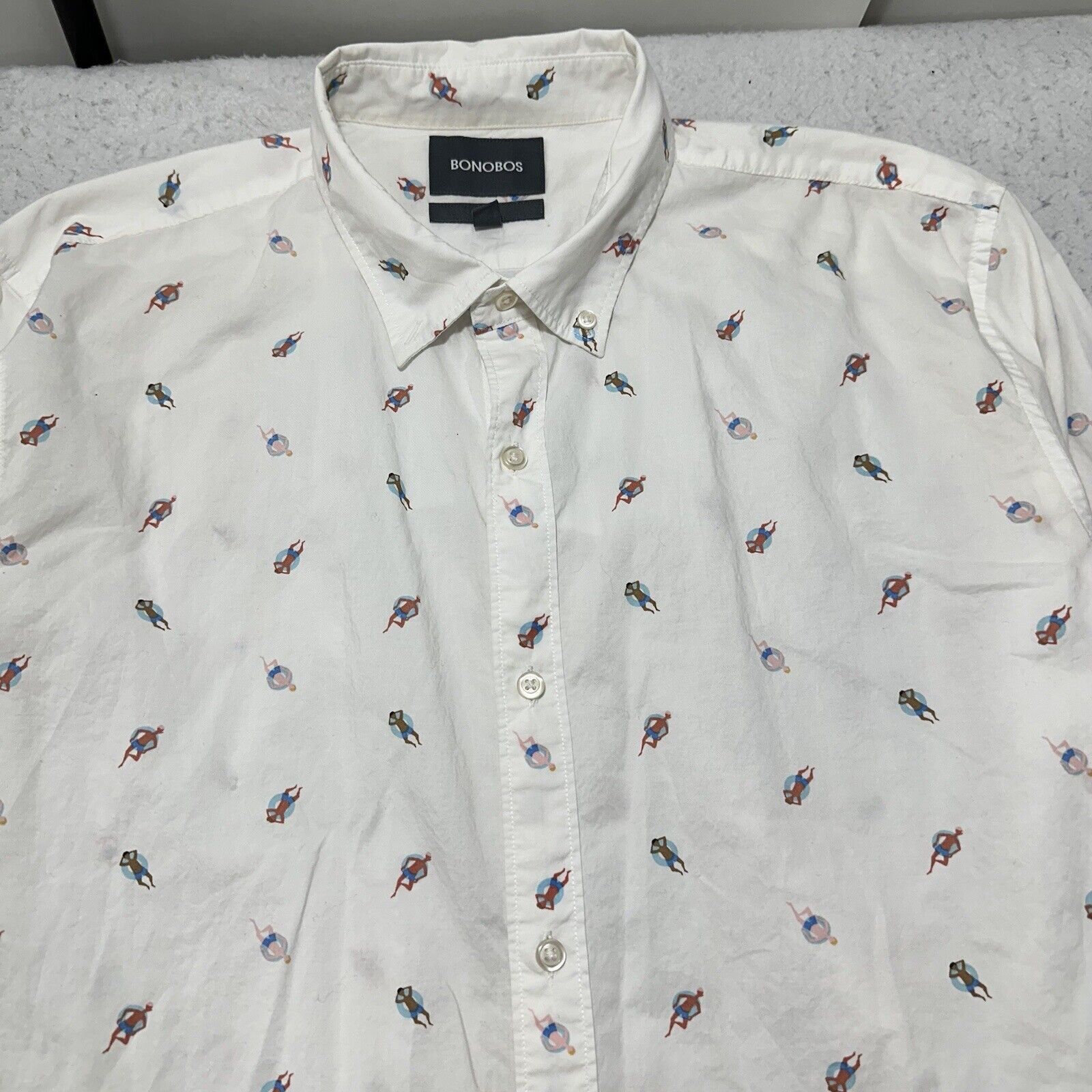 Bonobos Bonobos XL Long Button Down Dress Shirt Swimmer Pattern Size US XL / EU 56 / 4 - 2 Thumbnail