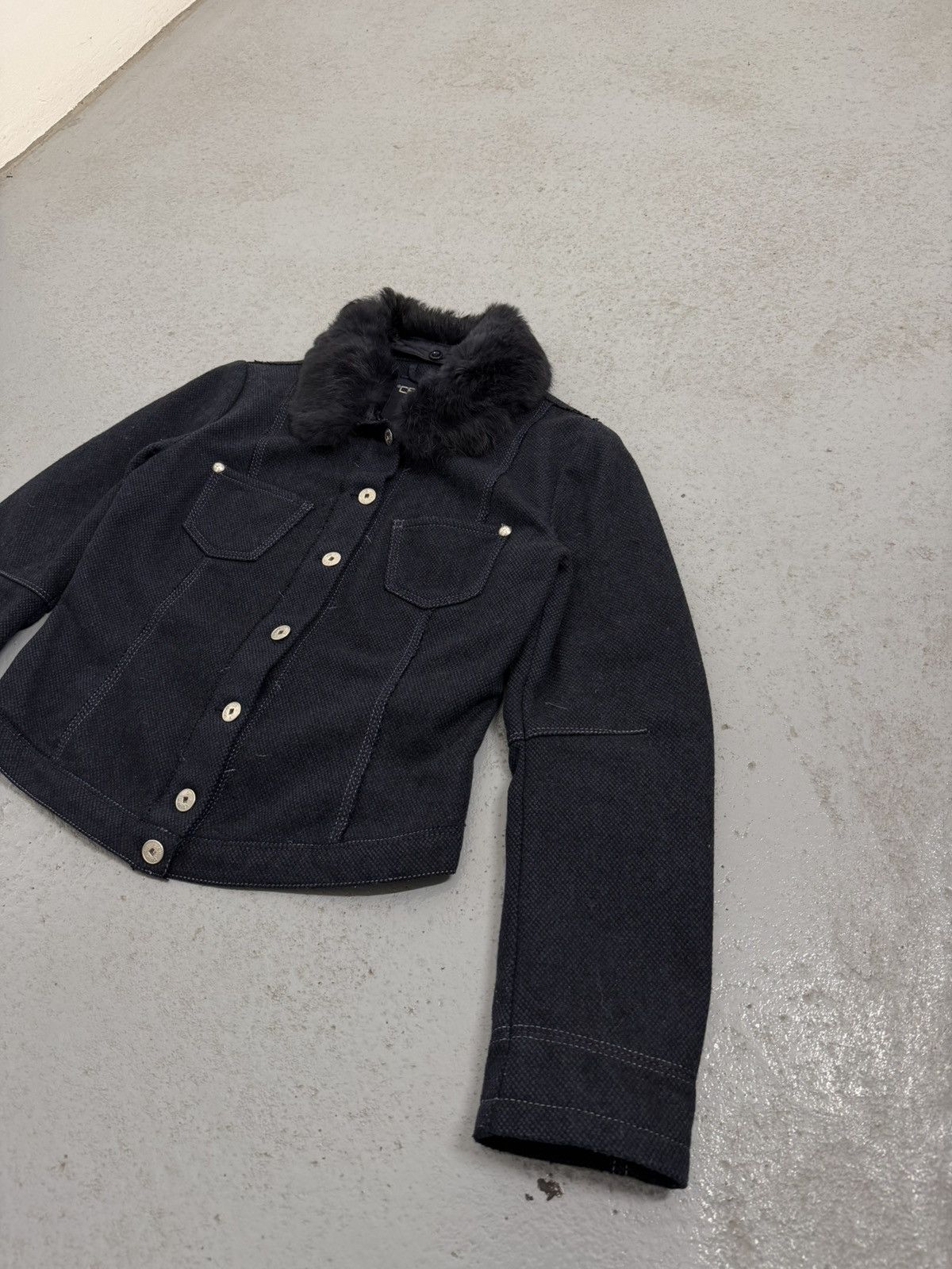Marithe + Francois Girbaud Vintage 00s Marithe Francois Girbaud Fur Collar Wool Jacket Size XS / US 0-2 / IT 36-38 - 2 Thumbnail
