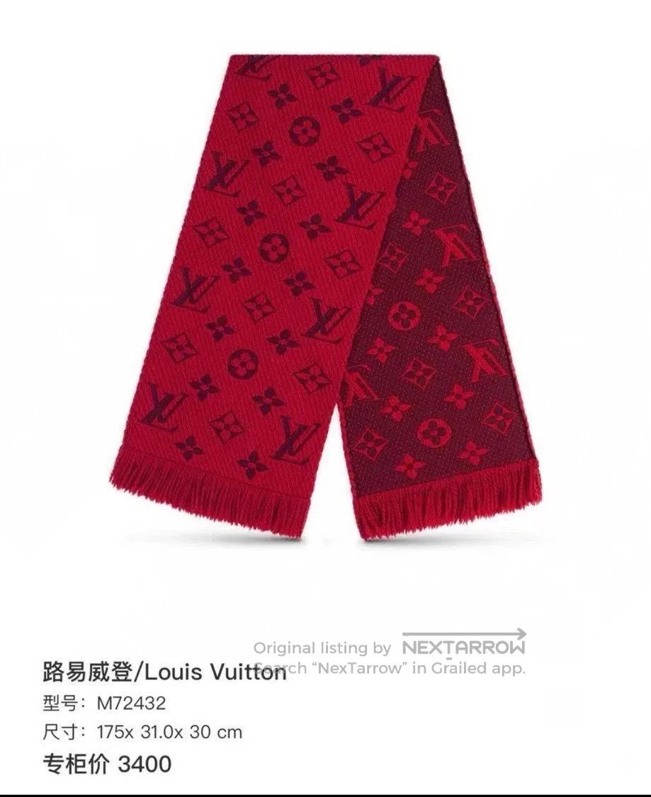 Louis Vuitton Louis Vuitton Classic Monogram Red Cashmere Scarf. Size ONE SIZE - 4 Thumbnail